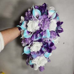 Purple Turquoise White Rose Calla Lily Orchid Bridal Wedding Bouquet Accessories
