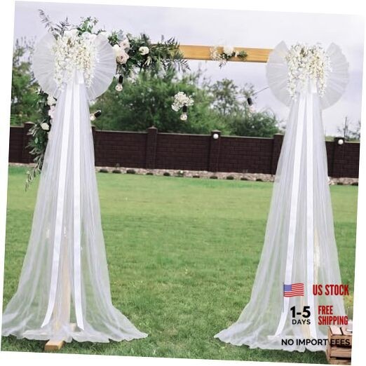 Suncalla 2 Pcs Giant White Wedding Bow Decor with Artificial Flowers Wreath