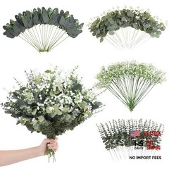 120 Pcs Mixed Artificial Eucalyptus Leaves Stems Bulk – Baby Breath Green
