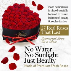 GLAMOUR BOUTIQUE 27 Flower Forever Heart Shape Box, 27 Roses, Red 27 Roses