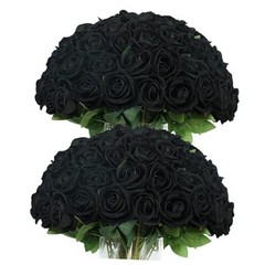 50pcs Artificial Roses Flowers in Bulk,Velvet Fake Rose with Long Stem Black