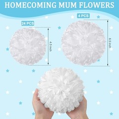 28 Pcs Homecoming Mum Flower Decoration 6.5/4.5 Inches Silver/White