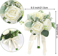 Set of 6 Ivory White Artificial Rose Wedding Bouquets for Bride & Bridesmaids