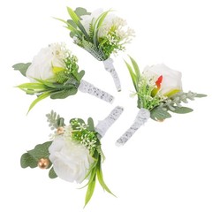 4Pcs Reusable Fabric Groom Boutonniere and Bridesmaid Corsage Wedding Accessory