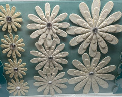Celebrations Paper Flower by Petaloo Crafts Jeweled Layered Daisies White 9 pc
