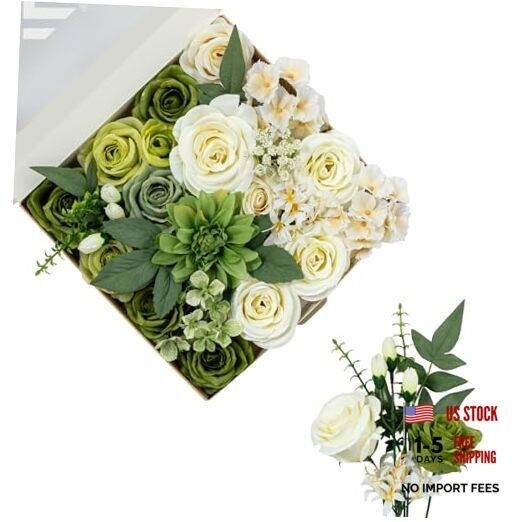 Artificial Flowers Green Rose, Mixed Silk Fake Flowers Combo Cream Cream Green