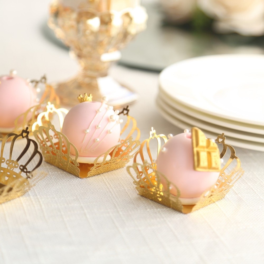 GOLD 50 Metallic 4″ Crown Mini Square Paper Cupcake DESSERT LINERS Party Events