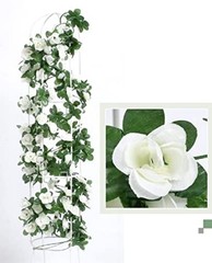 Fake Flowers – 4pcs 32.8 FT Artificial Rose Vine Flower Plants White/4pcs