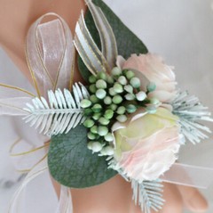 Wedding Wrist Corsage or Boutonniere Artificial Ranunculus Pink/White