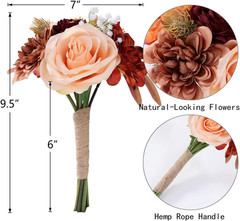 Wedding Bouquets for Bridesmaids Bride Burnt Orange Artificial Dahlia Handmade S