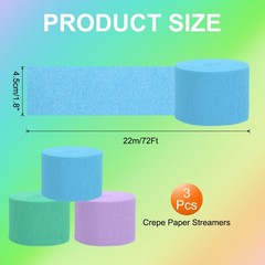 3Roll 1.8″x72FT Crepe Paper Streamers Decorations Light Blue/Mint Green/Purple