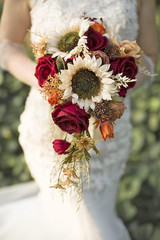 9 Inch Vintage Sunflower Wedding Bouquets for Bride Artificial Burgundy Rose Cas