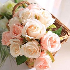 Artificial Roses Flowers 12 Heads Arrangement Silk Bouquet Pink With Champagne