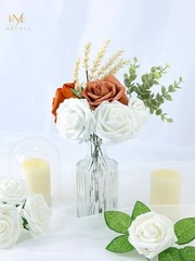 Artificial Flower 50pcs Real Looking Rose Fake Foam Roses with 50Pcs White