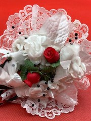 Bridal & Flower Girl Bouquets, Boutonnieres, Black and White with Red Roses