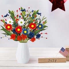 16 Bundles 4th/Fourth of July Decorations Artificial Silk Flowers Red White Blue