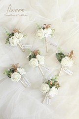 6x Ivory Foam Rose Boutonniere Groom Wedding Boutonnieres for Men Set with Pins