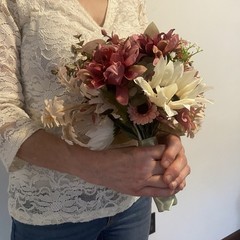 Bridal Wedding Bouquet Hand made Budget Friendly Faux Flowers White Pink Green