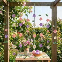 15ft Crochet Flower Garland, 6 Pcs (2.5ft Each) Knitting Yarn Colorful Flowers