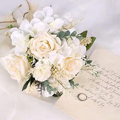 Artificial Wedding Bouquet 11.8 in White Champagne Roses Bridal Bridesmaid Decor