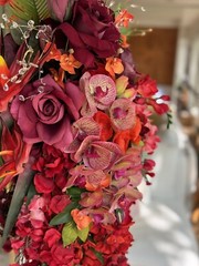 36”L Wedding Bouquet Large Cascade Real Feel Faux Flower Orchid Paradise Red