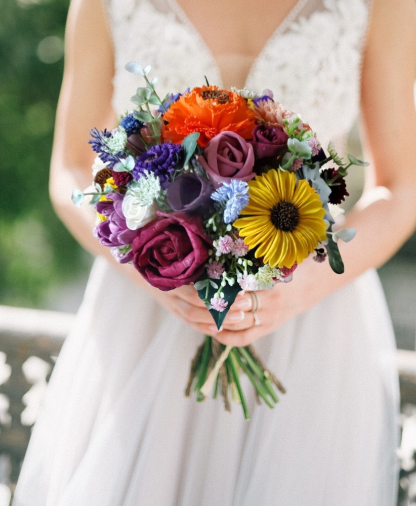 Wildflower Bridal Bouquet Sola Wood Rose Sunflower Artificial Bridesmaid Flowers