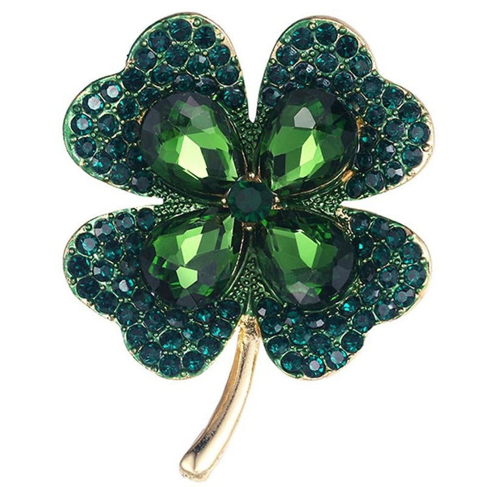 Green Leaf Brooch Pin for Women St. Patrick’s Day Pins Vintage Crystal Flower…