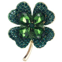 Green Leaf Brooch Pin for Women St. Patrick’s Day Pins Vintage Crystal Flower…