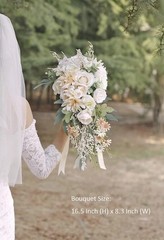 Silk Wedding Bouquet – Beige Rose Eucalyptus, 16.5″ Diameter