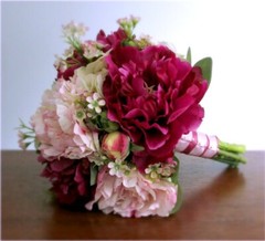 Silk Flower BRIDAL BOUQUET Fuchsia Blush Pink Cream Peony Waxflower Hydrangea
