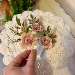Lot Of 6 Light Pink Boutonnieres For Men/Grooms Wedding Artificial/dried Flowers