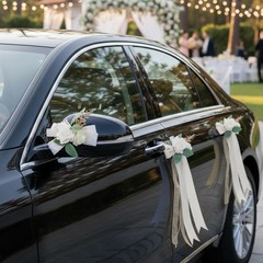 6 Pcs Ivory & White Rose Wedding Car Decoration Kit – Bouquet Door Handle & Rear