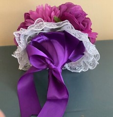 Magenta purple Gerber daisy and roses bridal bouquet