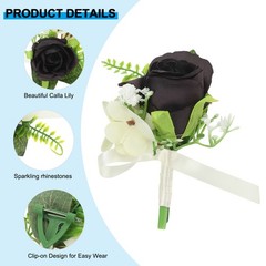 4 Pcs Artificial Rose Wrist Corsage and Boutonnieres Set Wedding Black