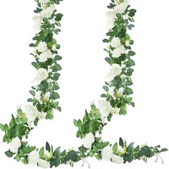 15.5Ft Artificial Rose Vine Fake Flower Garland Floral Garland Faux 2Pcs White