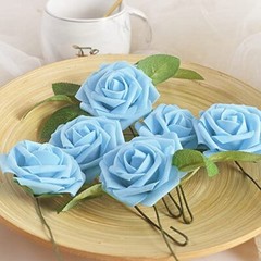 Artificial Rose, 25pcs Foam Artificial Flowers with Stem for Home Aqua Blue