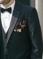 Corsage and Boutonniere Set – Black Wristlet for Men Prom Dark Wrist Corsage for