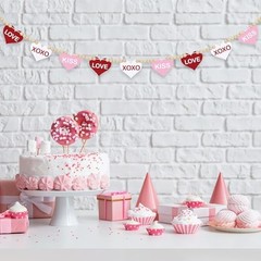 4.5 FT Valentines Garland for Decorations, Wood Love XOXO KISS Garland Heart