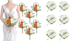 Burnt Orange & Ivory Bridesmaid Bouquet Set of 6 – Premade Floral Arrangements