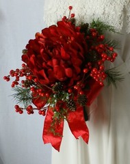 Grand Red Faux Chrysanthemum and Berry Bride or Bridesmaid Wedding Bouquet
