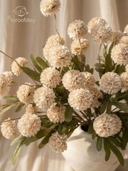 9pcs Fake Flowers Silk Mini Mums with Stems, Faux Chrysanthemum Pompon Beige