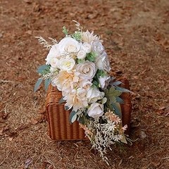 Cascading Bouquets for Bride Beige Rose Artificial Bridal Bouquet for Boho