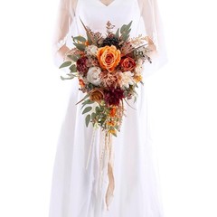 12 Inch Cascade Bridal Bouquet Silk Roses Wedding Decoration Faux Flowers New