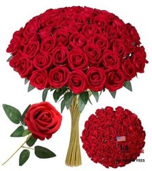 50 PCS Roses Artificial Flowers, Real Looking Fake Roses with Long Stems Red