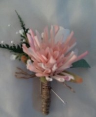 Pink, Mint Green, White Bouquet and Boutonniere, Wedding 2pc Set