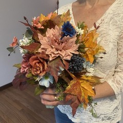 Bridal Wedding Bouquet Lovely Budget Minded Faux Bubble Pearl Blue + Fall Colors