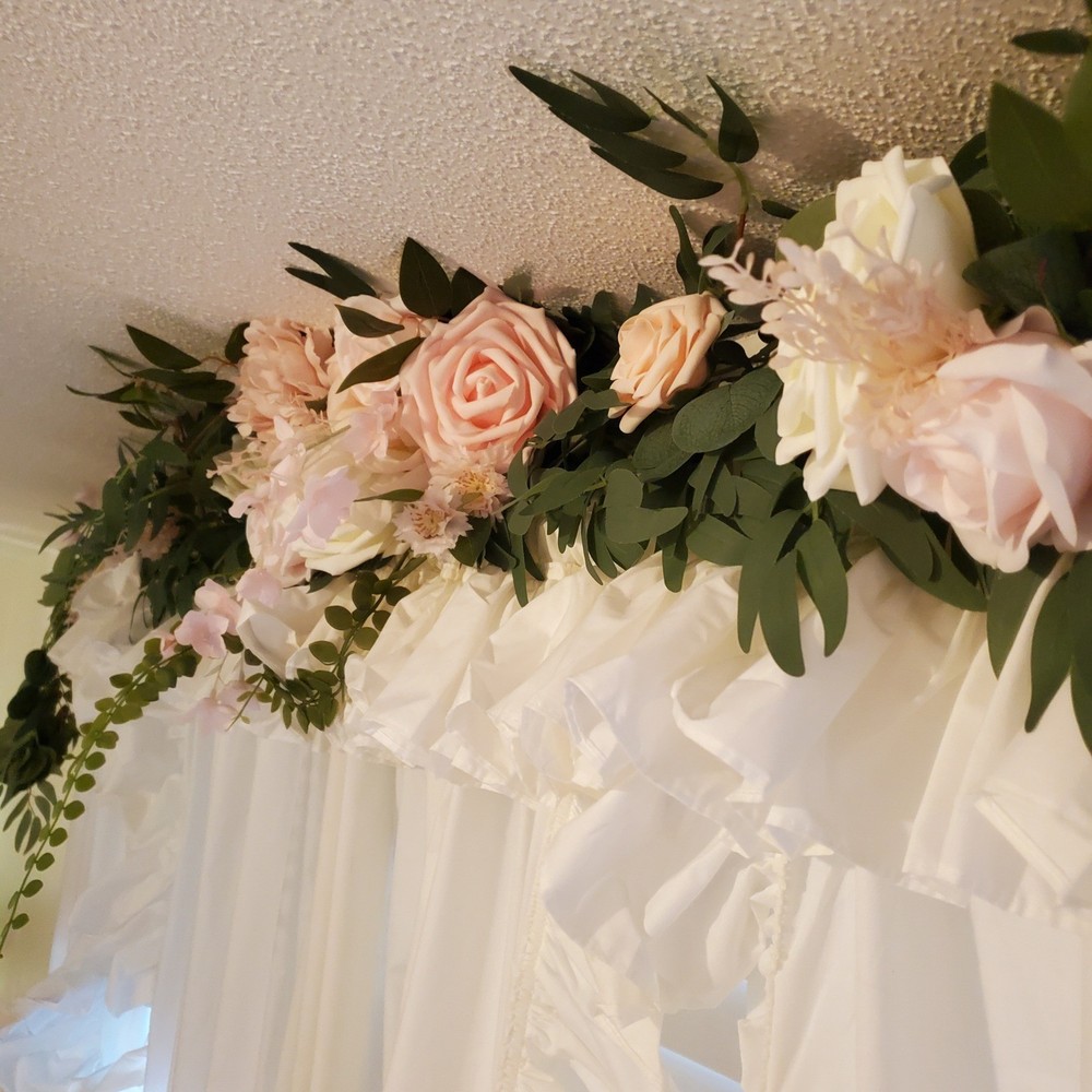 Lings Moment 9FT Flower Garland French Pink Rose Eucalyptus Wedding Arch Decor