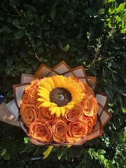 Sunflower And Roses Natural Bouquet