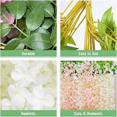 10 Pcs White & Pink Wisteria Hanging Flowers, 3.6Ft/Pcs Fake Wisteria