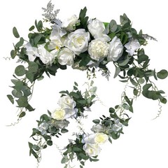 Wedding Arch Flowers Set – 3Pcs White Rose Floral Swags & Eucalyptus Greenery fo